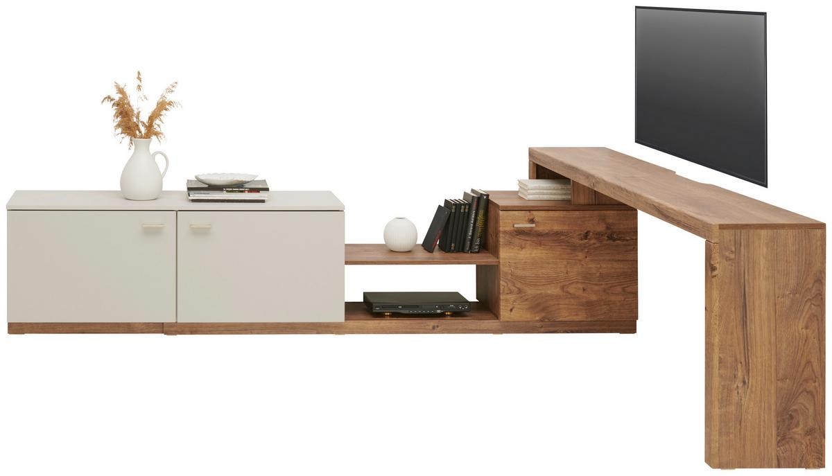 Tv-element Arian B: 175-261,2 Cm Eiche Dekor/hellgrau - Eichefarben/Hellgrau, MODERN, Holzwerkstoff (175-261,2/63,6/37,2cm)
