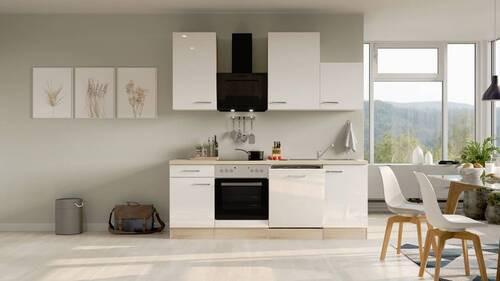 Küchenblock Valero Sonoma Eiche/Weiß B: 220 cm - Weiß Hochglanz/Sonoma Eiche, MODERN, Holzwerkstoff (220cm) - FlexWell