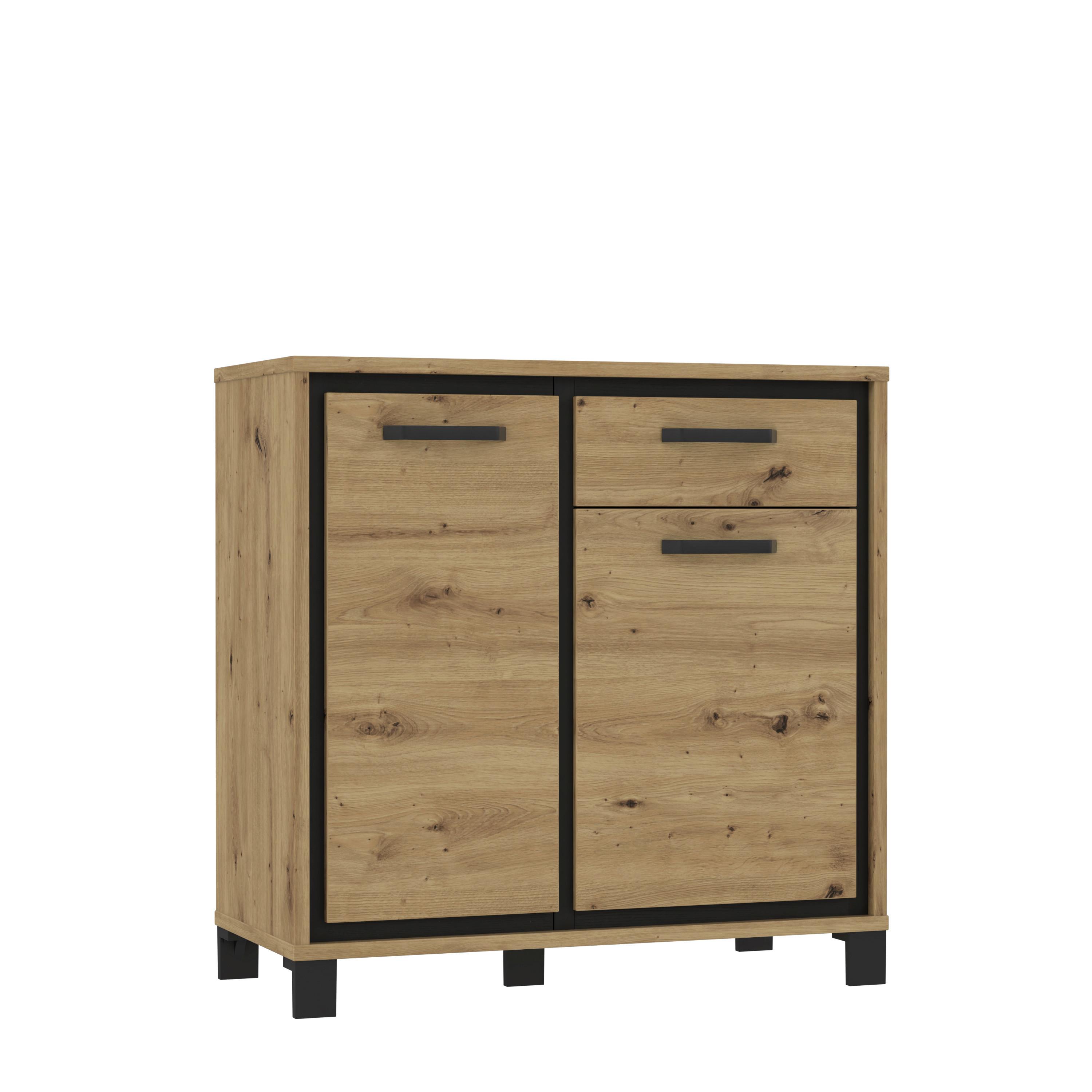 Kommode B 91,4 cm Trondheim, Eiche Dekor/Schwarz - Eichefarben/Schwarz, MODERN, Holzwerkstoff/Kunststoff (91,4/91,2/41,5cm) - MID.YOU
