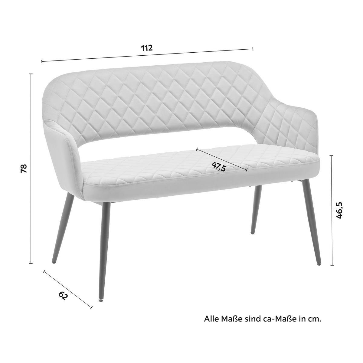 Sametová lavice Isabella - šedá - šedá/černá, Moderní, kov/dřevo (112/78/62cm) - Bessagi Home