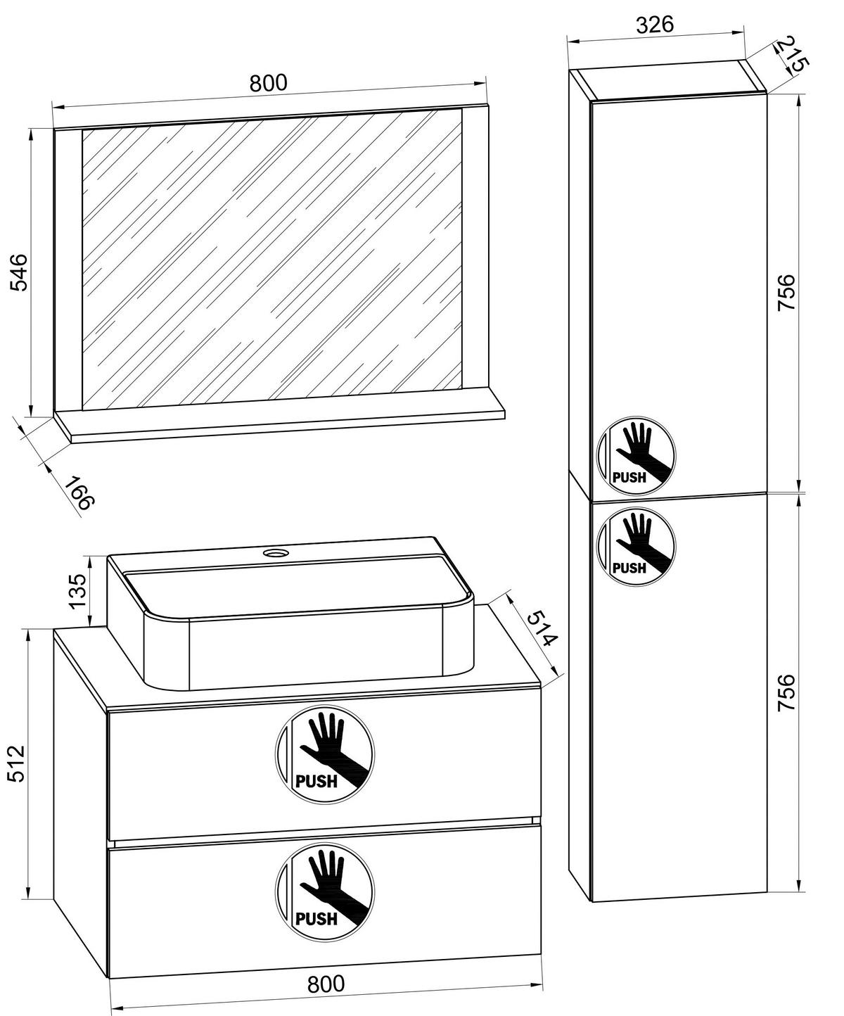 Badezimmer Lendas Bl L - Honigeiche/Schwarz, MODERN, Glas/Keramik (114cm) - MID.YOU