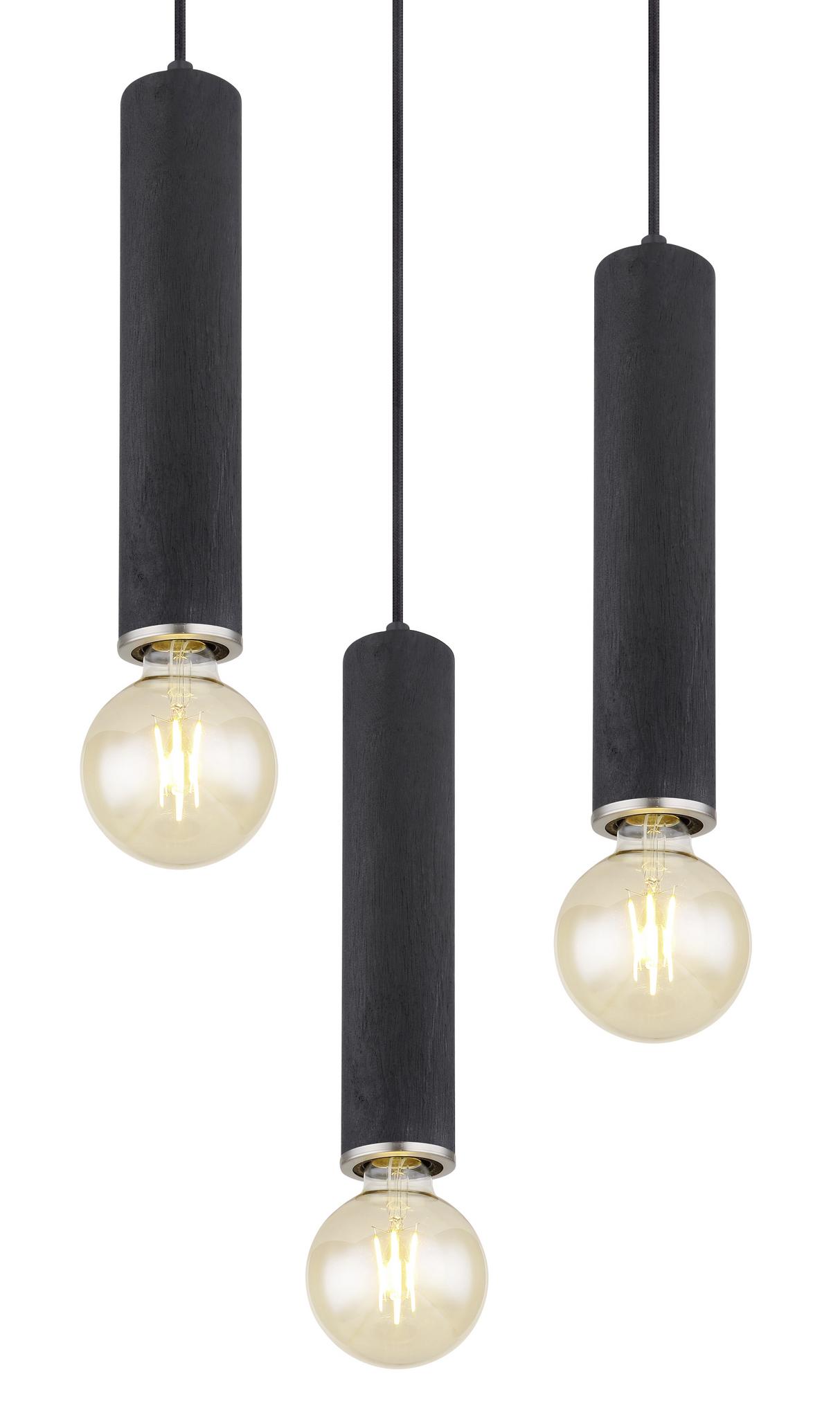 Hängeleuchte H: 160 cm 3-Flammig - Schwarz/Nickelfarben, Basics, Holz/Metall (35/160cm) - Globo