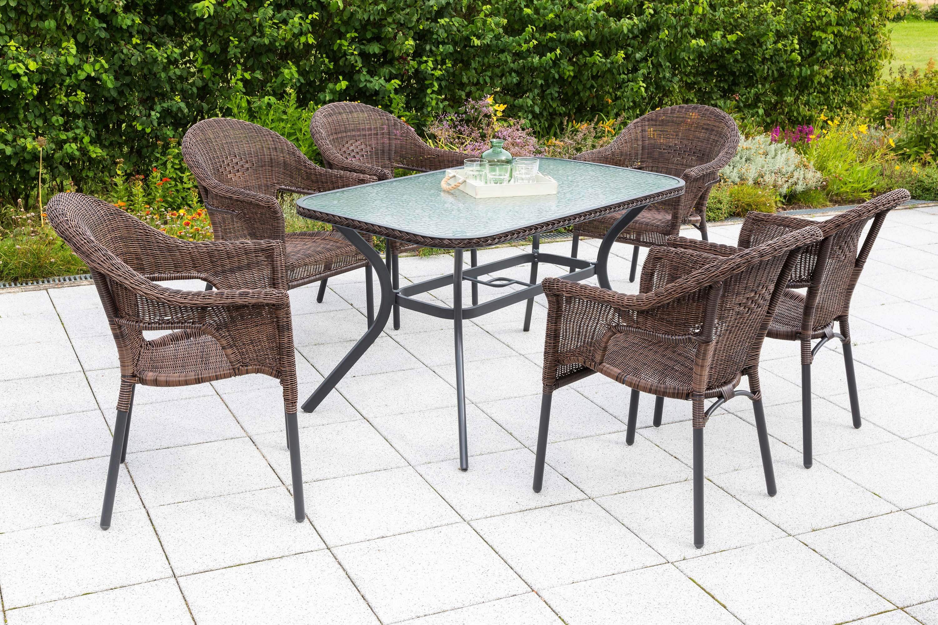 Gartentischgruppe Ravenna 7tlg. Set aus Aluminium - Dunkelbraun/Graphitfarben, KONVENTIONELL, Glas/Kunststoff - Gardenson