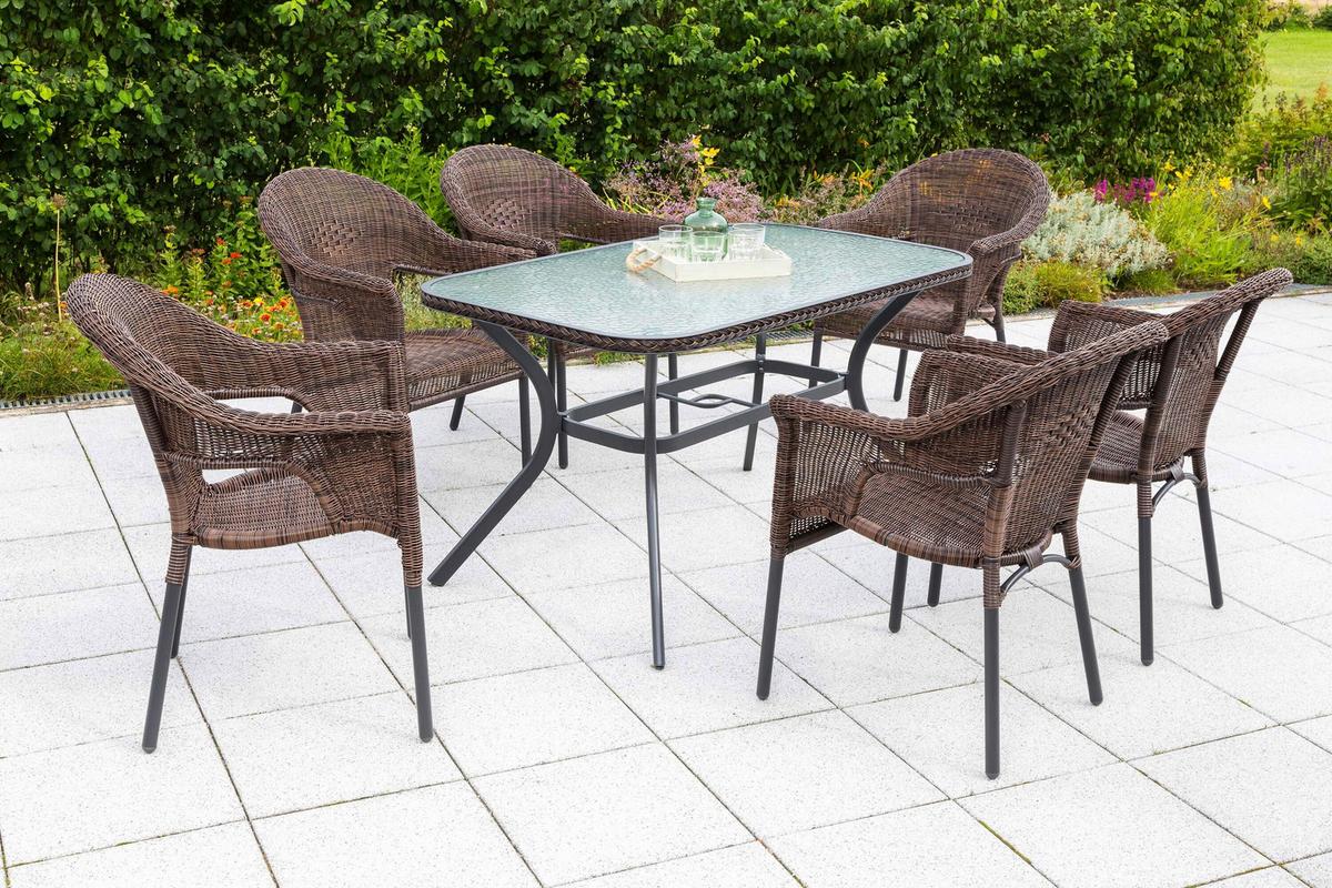 Gartentischgruppe Ravenna 7tlg. Set aus Aluminium - Dunkelbraun/Graphitfarben, KONVENTIONELL, Glas/Kunststoff - Gardenson