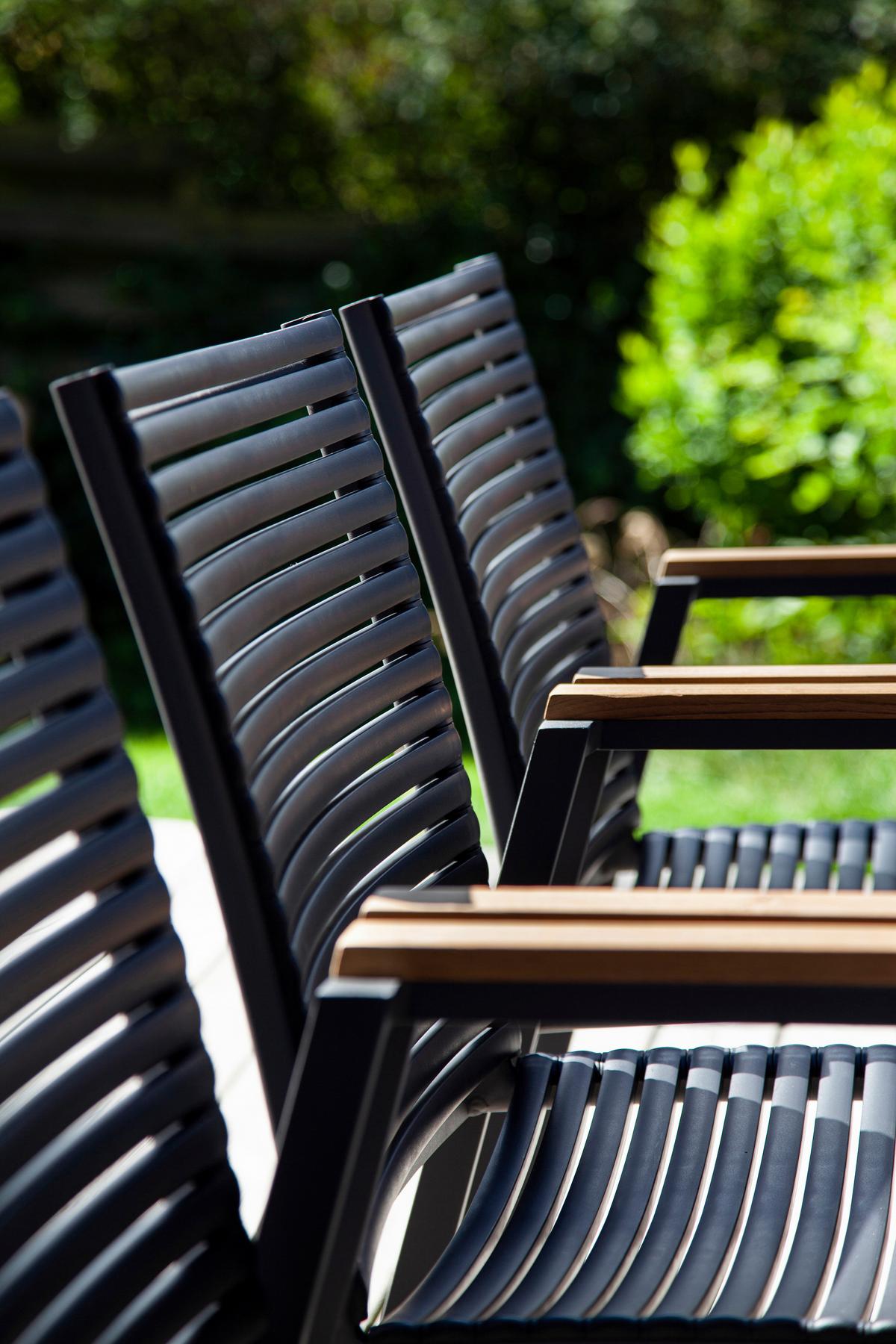 Gartentischgruppe Mood Extreme Metall/Holz, Anthrazit/Teak - Anthrazit/Schwarz, Natur, Holz/Kunststoff (209/84/150cm) - Gardenson