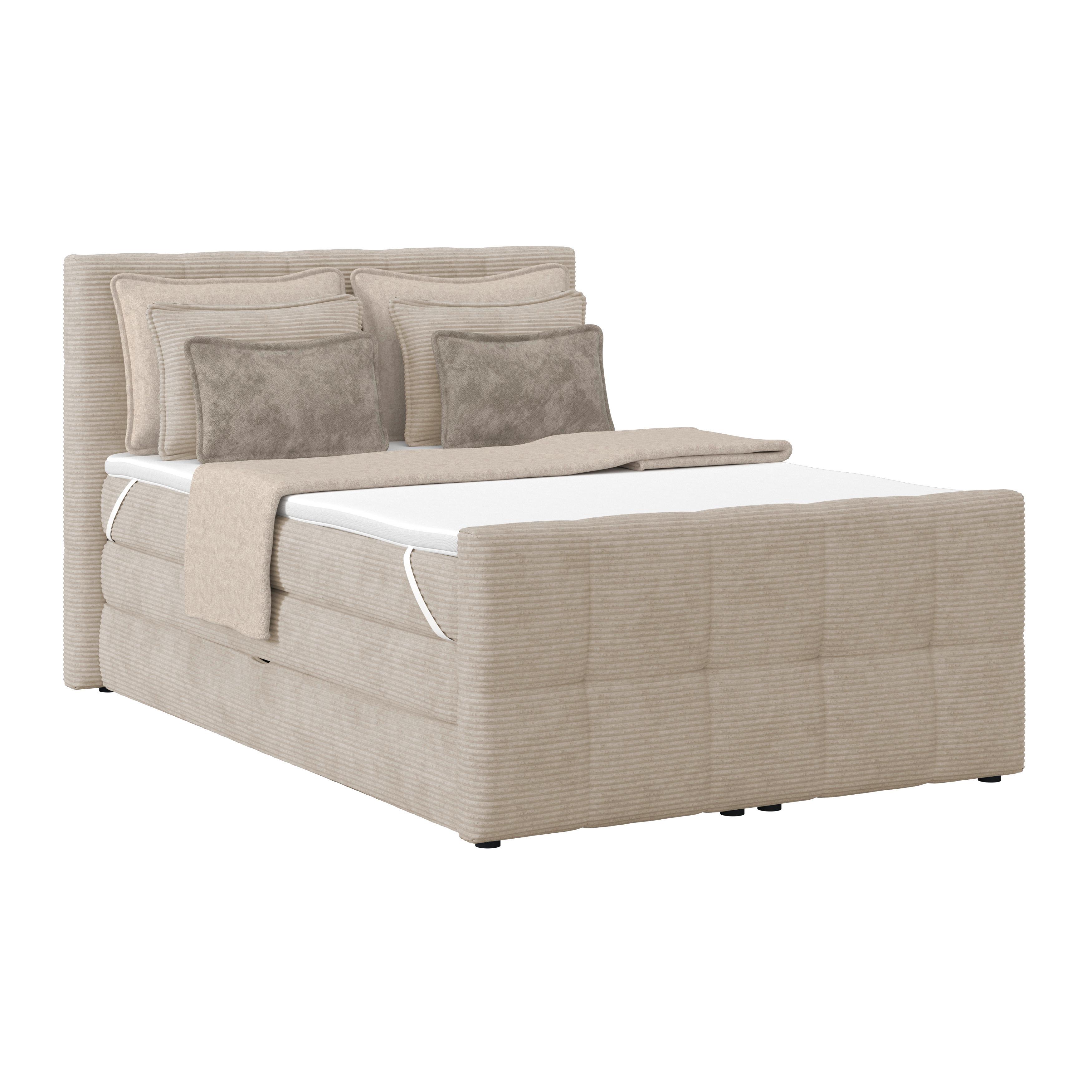 Boxspringbett mit Topper und Bettkasten 140x200 Medino - Beige, KONVENTIONELL, Holz/Holzwerkstoff (140/200cm) - Luca Bessoni