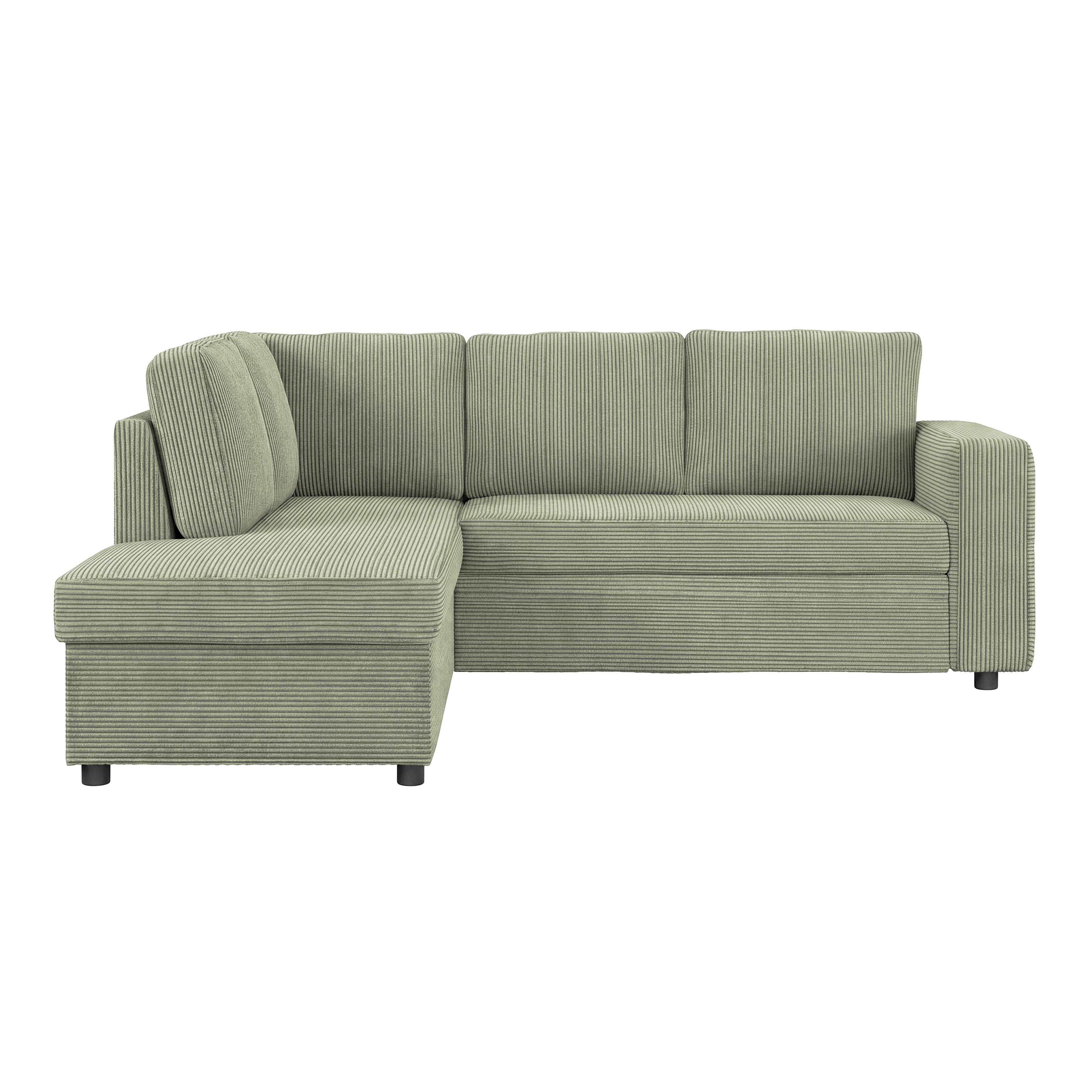 Ecksofa mit Schlaffunktion Toulouse Cord kaki, 206x224cm - Khaki/Schwarz, Trend, Holz/Textil (206/224cm)