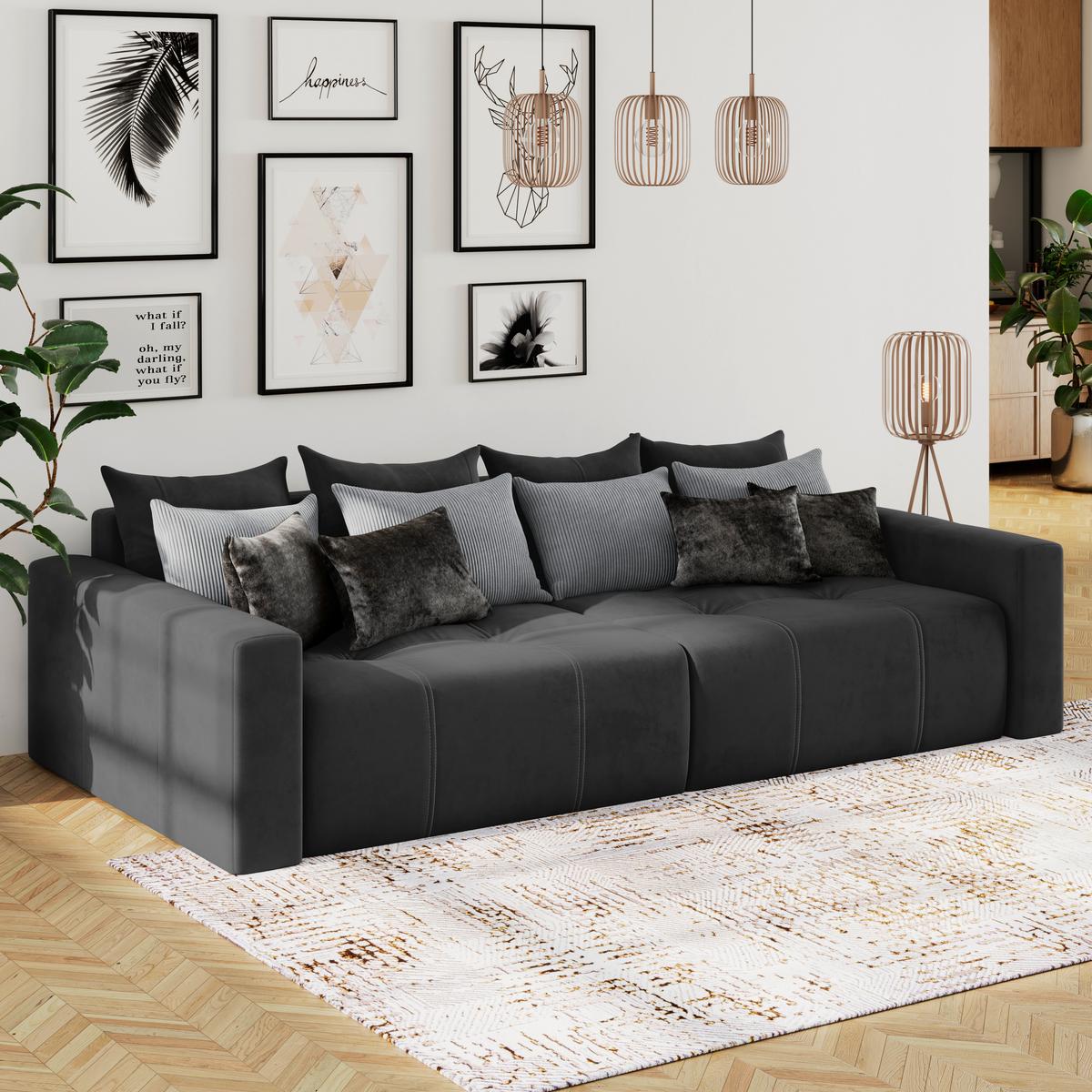 Big Sofa Mit Schlaffunktion Hanna B: 280 Cm Schwarz - Schwarz, MODERN, Textil (280/87/145cm)