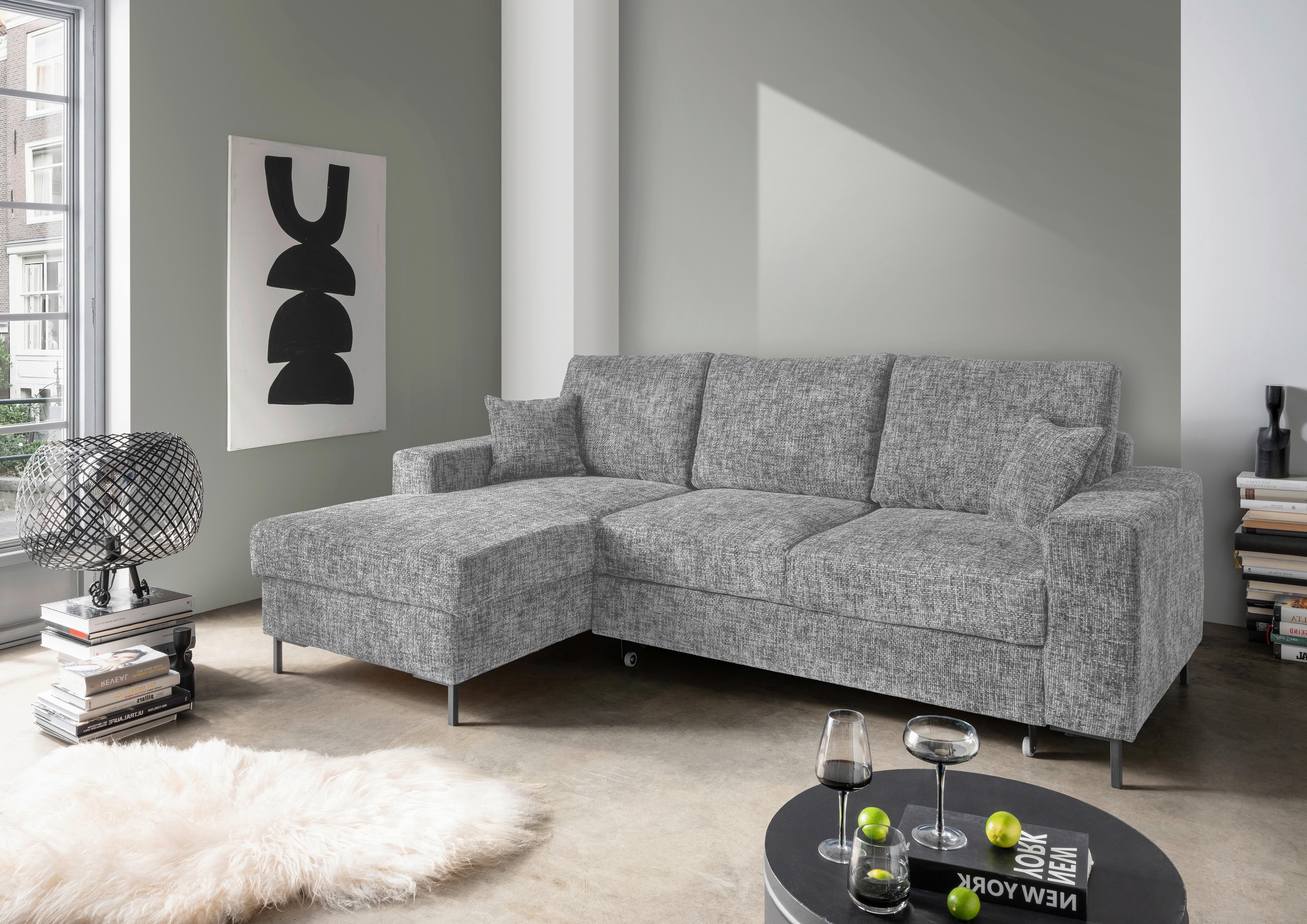 Eckschlafsofa Zona Silberfarben S: 143x237 Cm - Silberfarben/Schwarz, KONVENTIONELL, Textil (143/237cm) - Livetastic