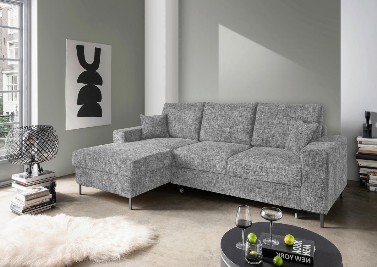 Eckschlafsofa Zona Silberfarben S: 143x237 Cm - Silberfarben/Schwarz, KONVENTIONELL, Textil (143/237cm) - Livetastic