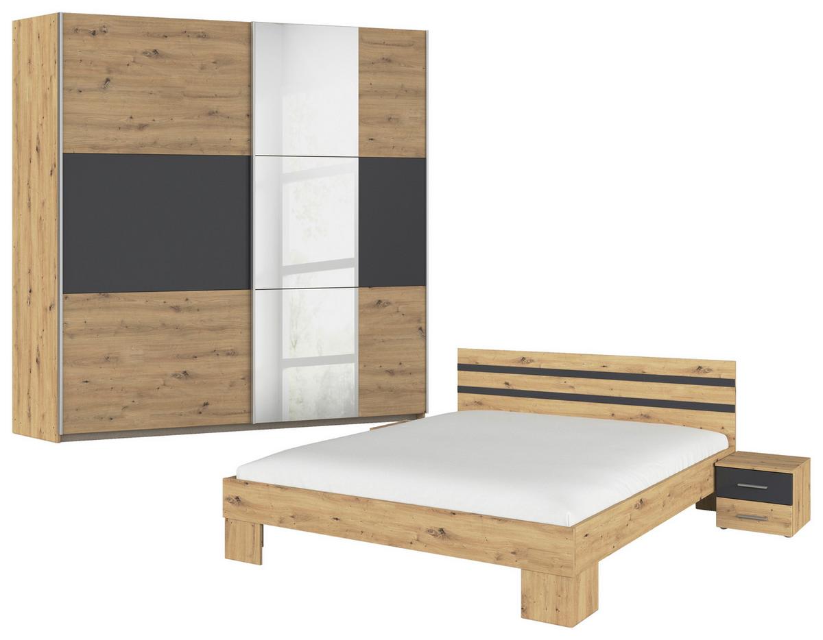 Schlafzimmer-Set Foster 4-Teilig Grau/Eiche Artisan - Eiche Artisan/Grau, KONVENTIONELL, Holzwerkstoff (218cm)