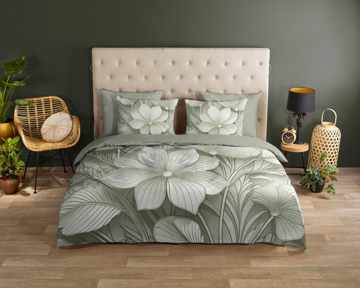 WENDEBETTWÄSCHE ARTDECO GREEN - Salbeigrün/Grün, Basics, Textil (140/200cm)