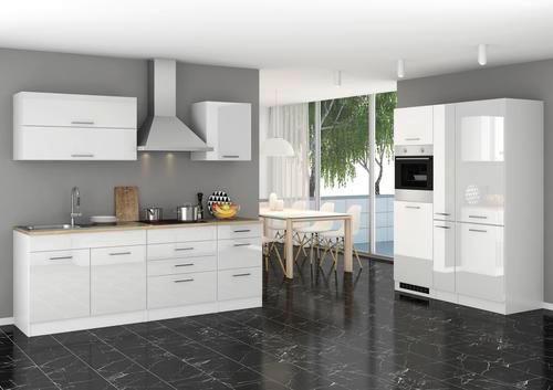 Küchenzeile Mailand mit Geräten 380 cm Weiß Hochglanz - Weiß, MODERN, Holzwerkstoff (380cm) - Held