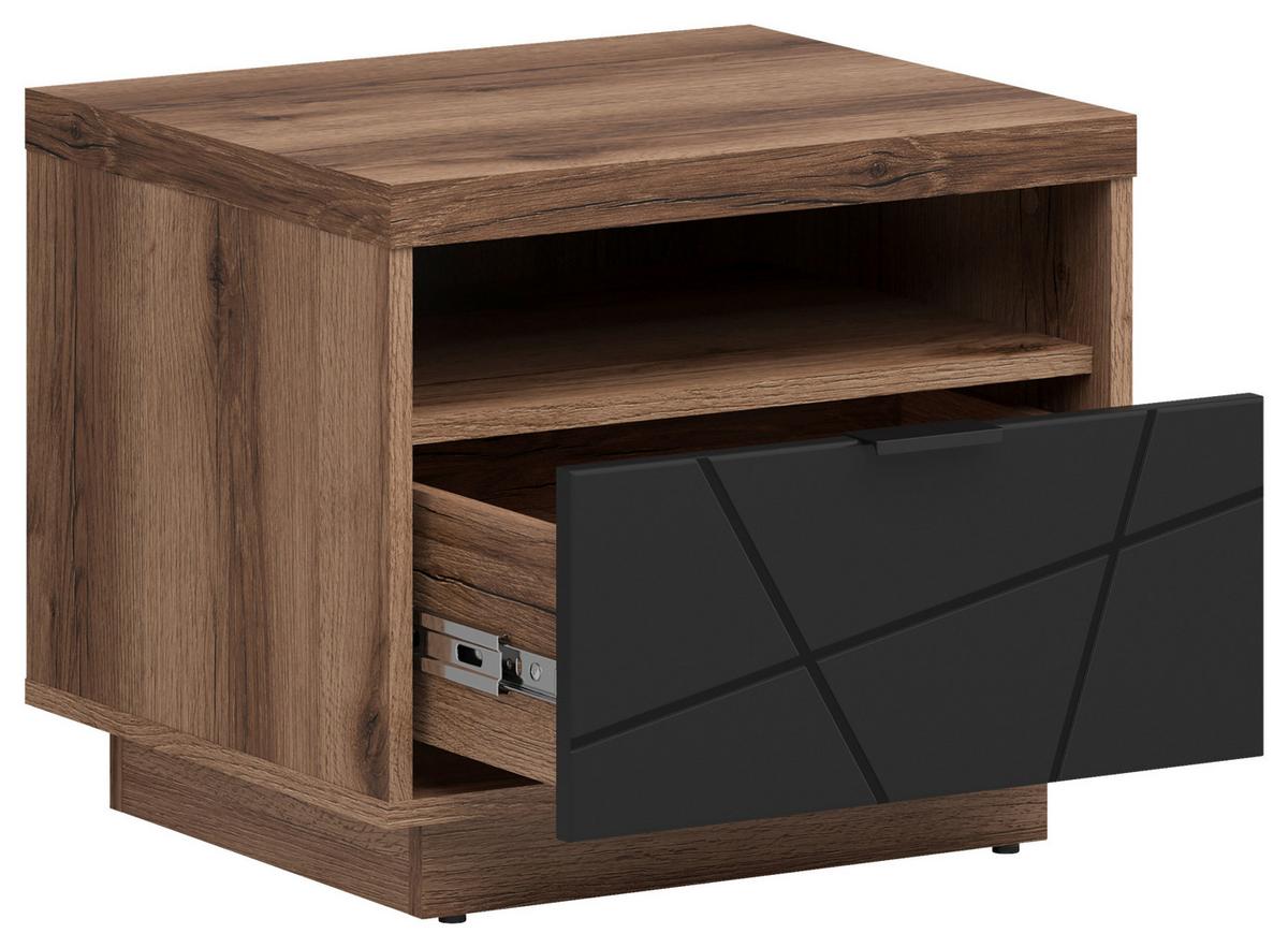 Nachtkästchen Schwarz/eiche Dekor H: 42,5 Cm Forn - Eichefarben/Schwarz, MODERN, Holzwerkstoff/Kunststoff (50/42,5cm) - MID.YOU