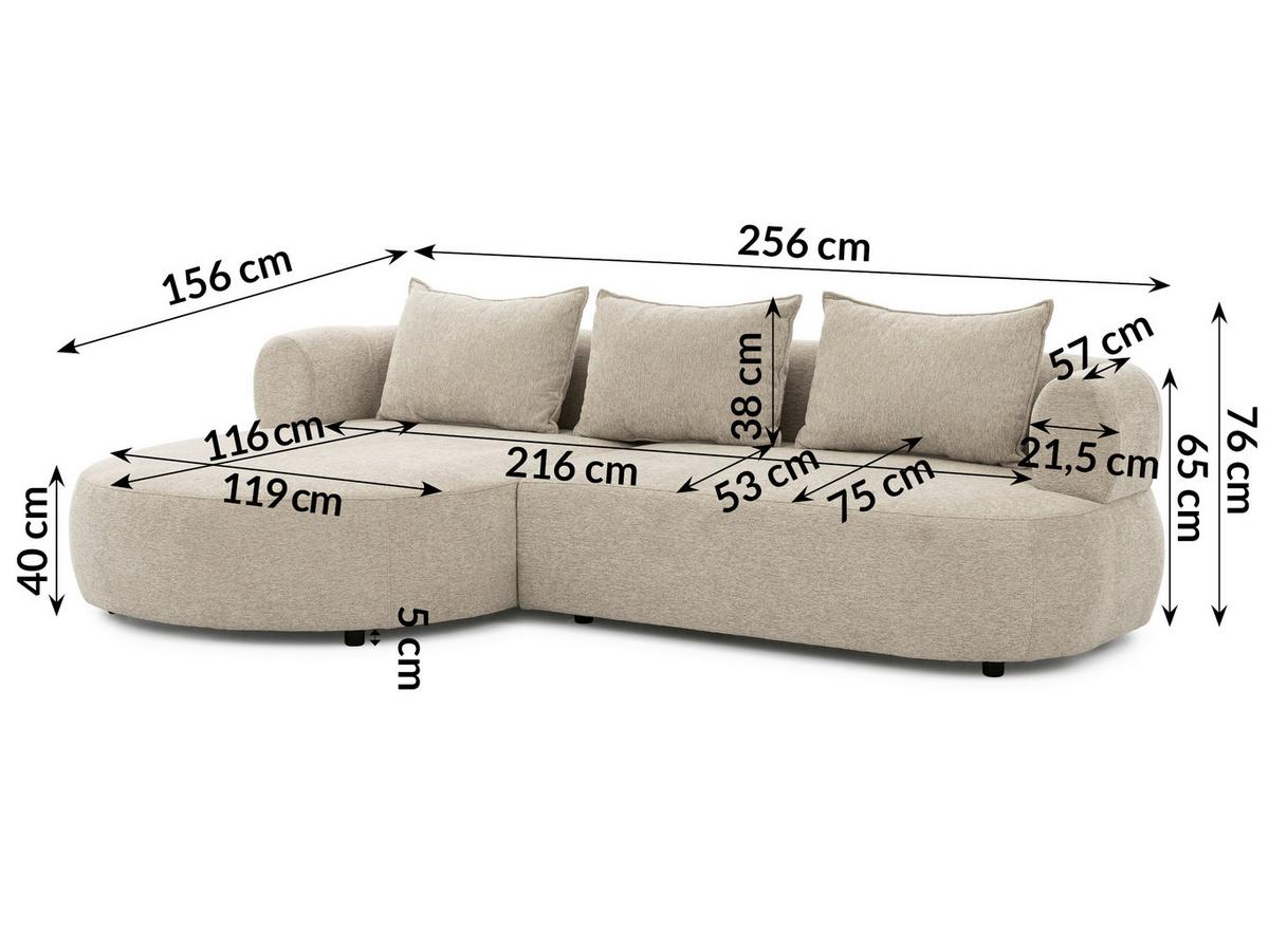 Ecksofa Ferro Beige S: 156x256 cm - Beige/Schwarz, Design, Textil (156/256cm) - Livetastic