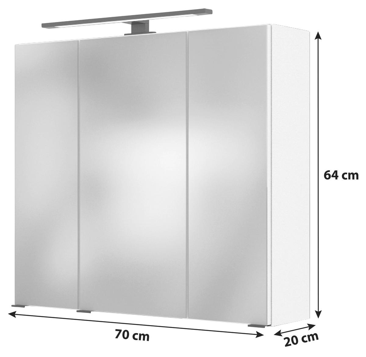 Spiegelschrank Luzern mit Led 3-Türig BxHxT: 70x64x20 cm Weiß - Weiß, KONVENTIONELL, Glas/Holzwerkstoff (70/64/20cm) - Held