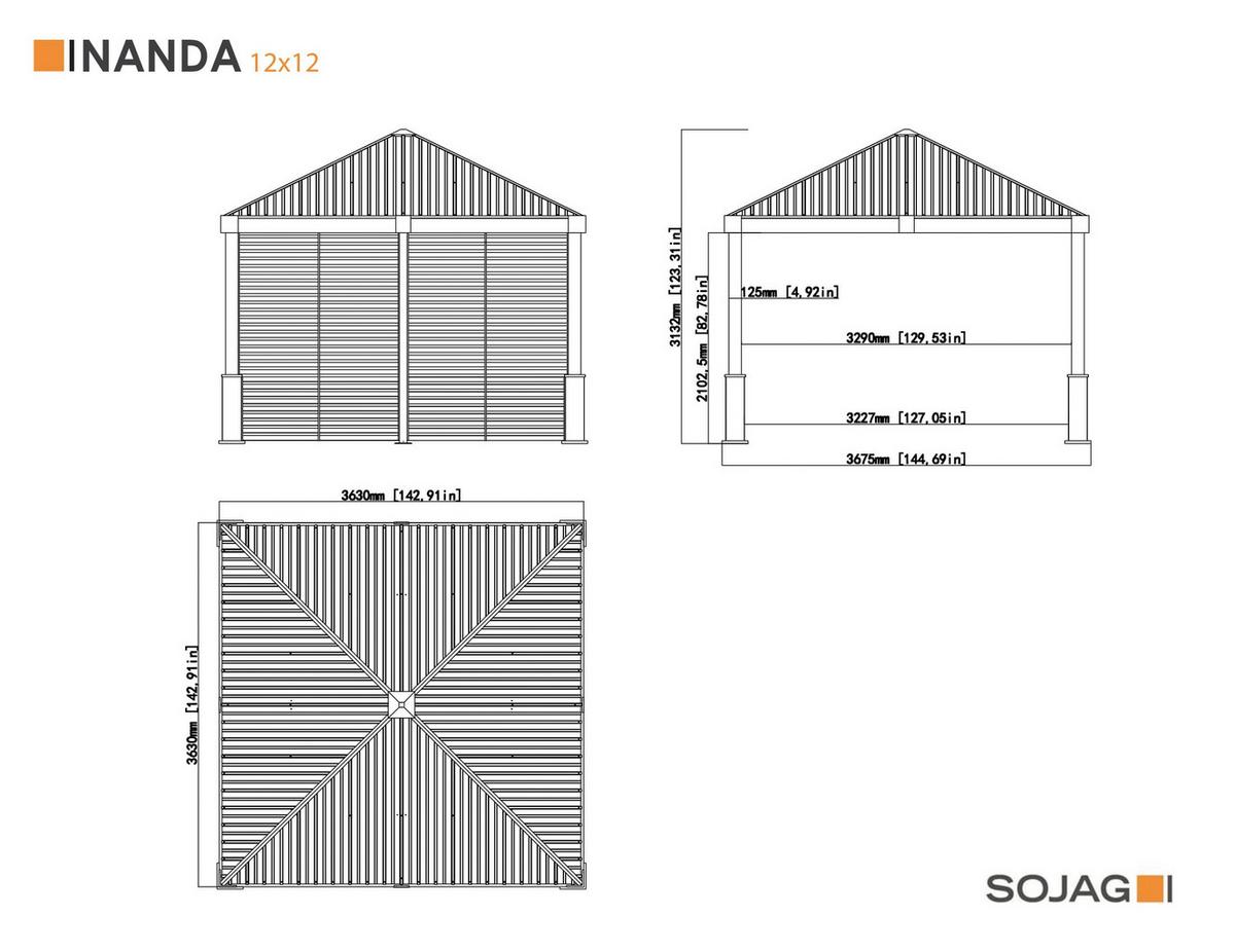 Pavillon Nanda 363x313x363cm Wetterfest - Braun, Basics, Metall (363/313/363cm)