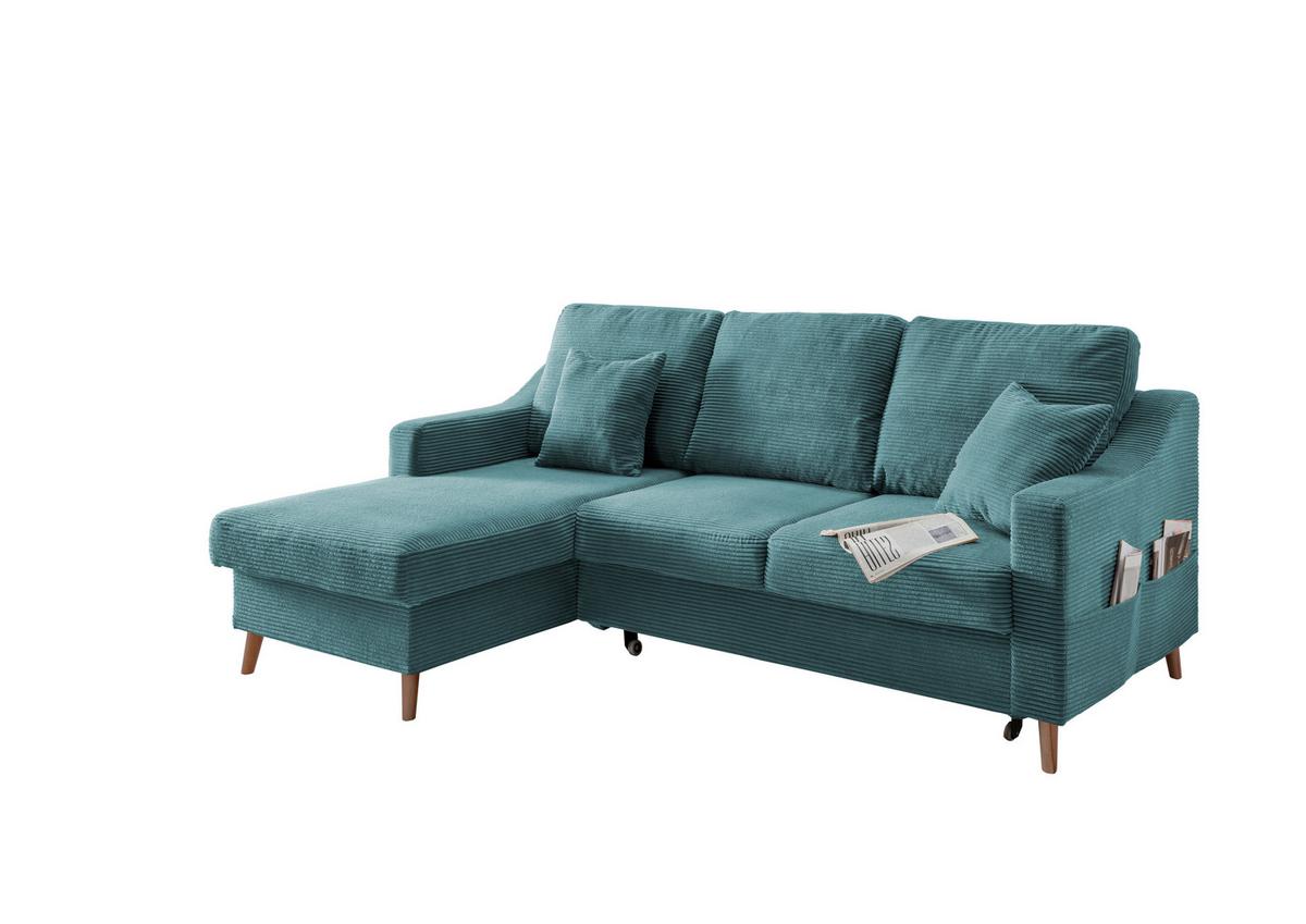 Ecksofa Valentina - Petrol/Naturfarben, Design, Textil (150/228cm) - P & B