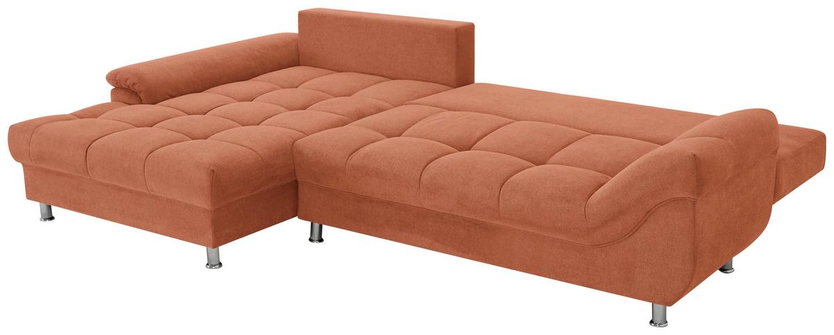 Rohová sedačka ERICE, levá, koňaková - barvy chromu/koňaková, Design, textil/plast (198/312cm)