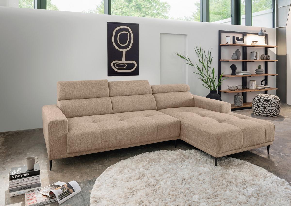 Ecksofa Intera Hellbraun S: 276x188 Cm - Hellbraun/Schwarz, KONVENTIONELL, Textil (276/188cm) - Livetastic