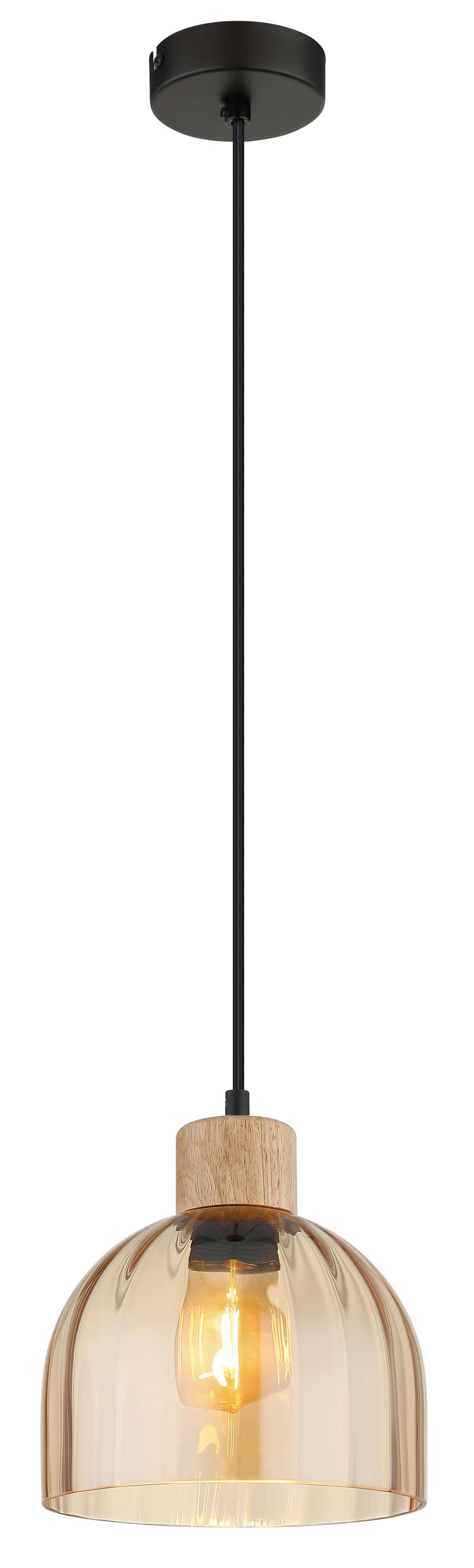 HÄNGELEUCHTE Braun, Schwarz, ca. 20x120 cm - Bernsteinfarben/Schwarz, Design, Glas/Holz (20/120cm) - Globo