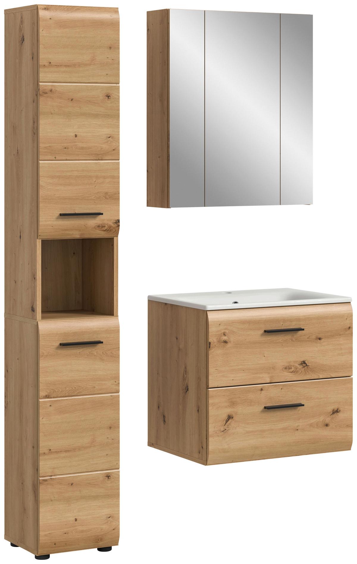 Badezimmer Ice Eiche Artisan Dekor B: 90cm - Schwarz/Eiche Artisan, Basics, Keramik/Holzwerkstoff (90cm) - MID.YOU
