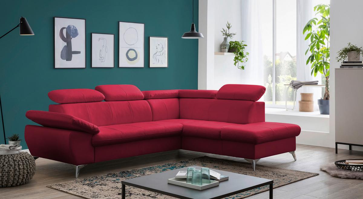 Ecksofa Mit Schlaffunktion Und Bettkasten Gisele Rot - Chromfarben/Rot, KONVENTIONELL, Textil (256/209cm) - Livetastic