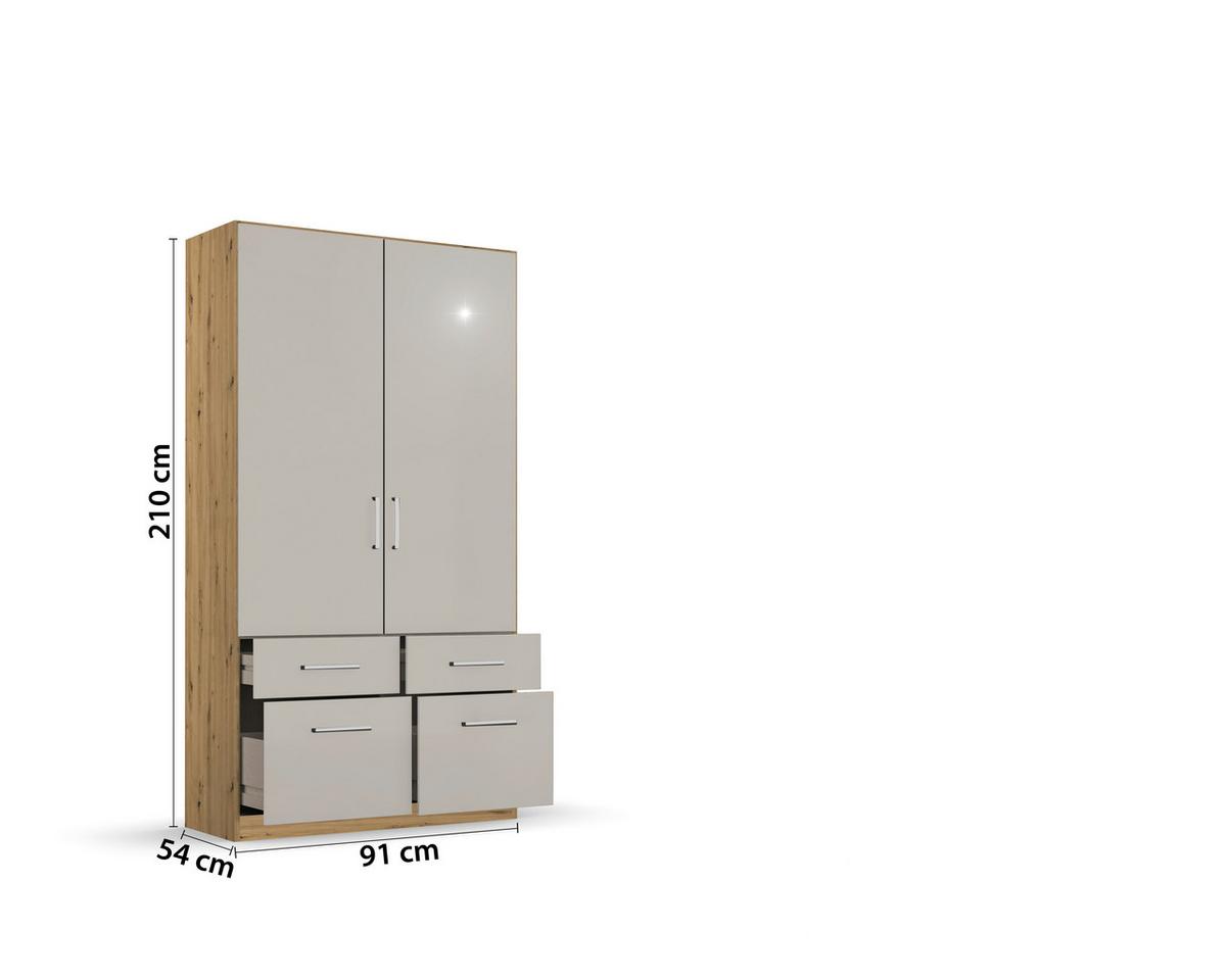 Drehtürenschrank 91 Cm Berlin Eiche Dekor/hellgrau - Hellgrau/Eiche Artisan, MODERN, Holzwerkstoff (91/210/54cm) - Rauch Möbel