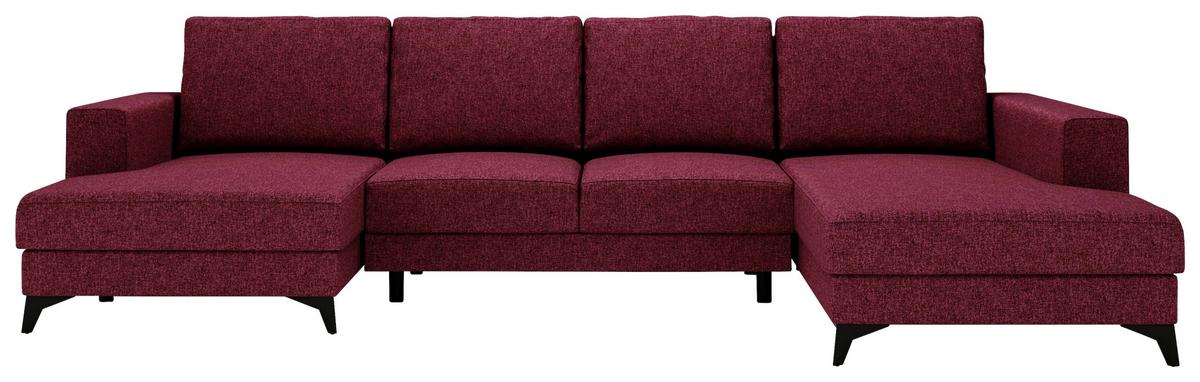Wohnlandschaft Harvey mit Schlaffunktion Rot - Rot/Schwarz, Design, Textil (156/339/190cm) - Livetastic