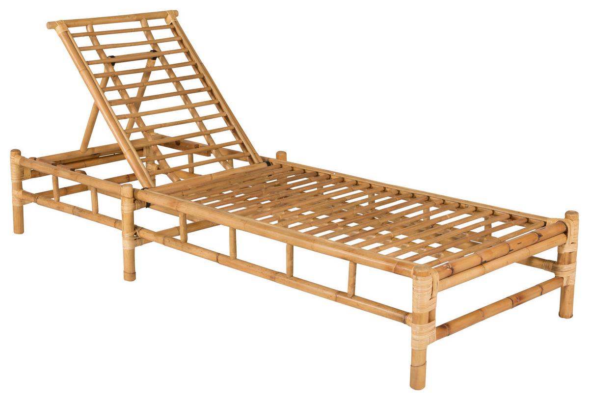 Sonnenliege Cane Bambus/Rattan/Textil +auflage - Hellbraun/Creme, KONVENTIONELL, Holz/Textil (80/35/210cm) - Gardenson