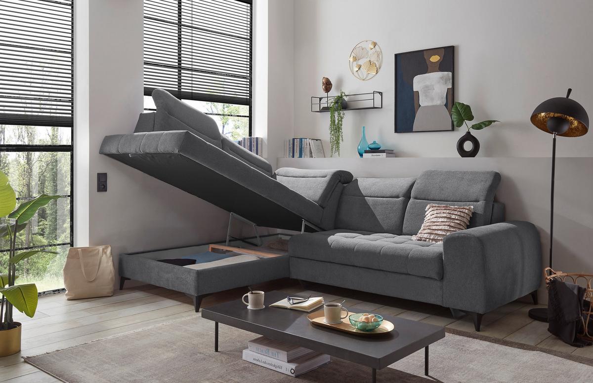 Ecksofa Rockdale Anthrazit S:200x282cm - Anthrazit/Schwarz, KONVENTIONELL, Textil (200/282cm) - MID.YOU