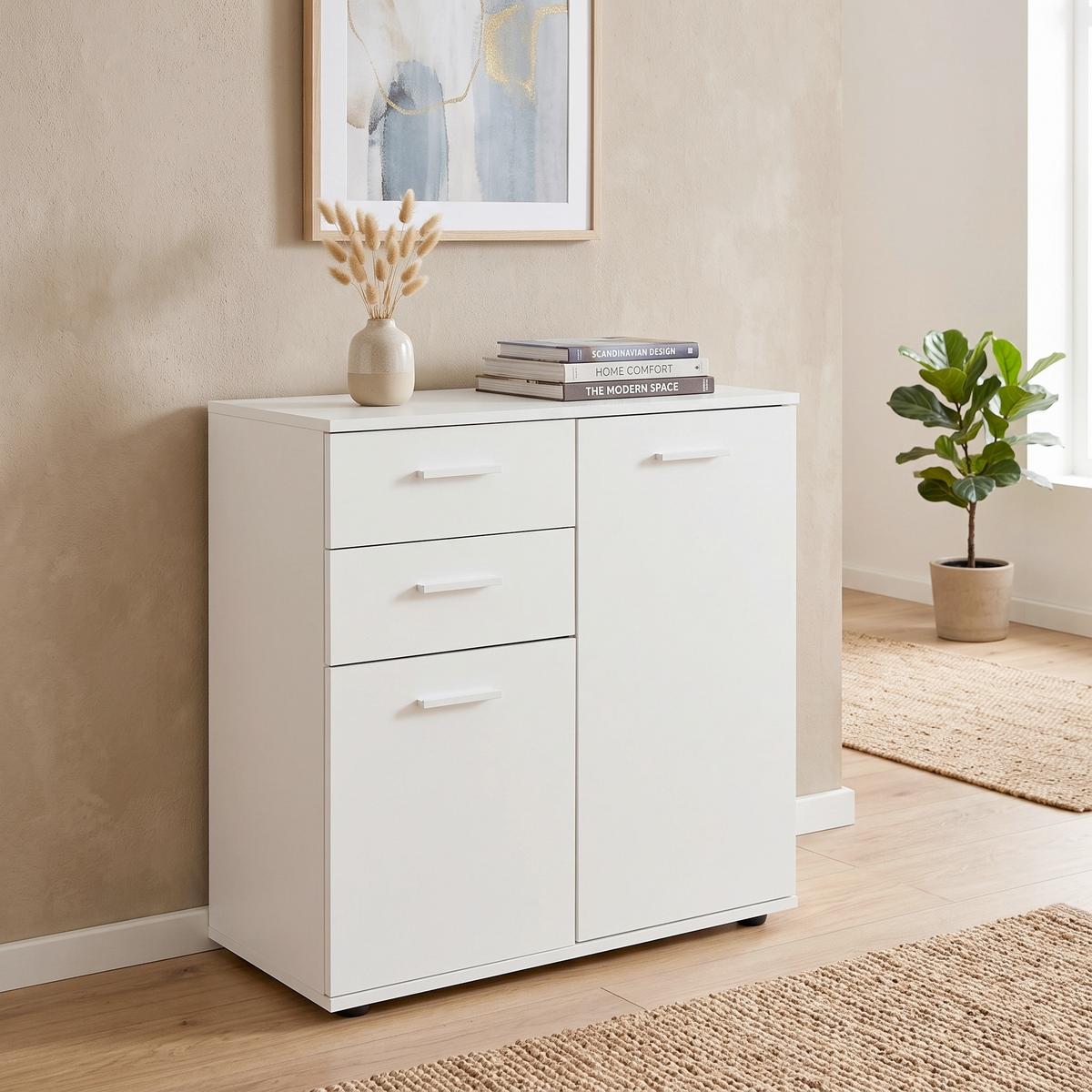 Komoda SVENJA bílá - barvy hliníku, Konvenční, kov/kompozitní dřevo (71cm) - MID.YOU