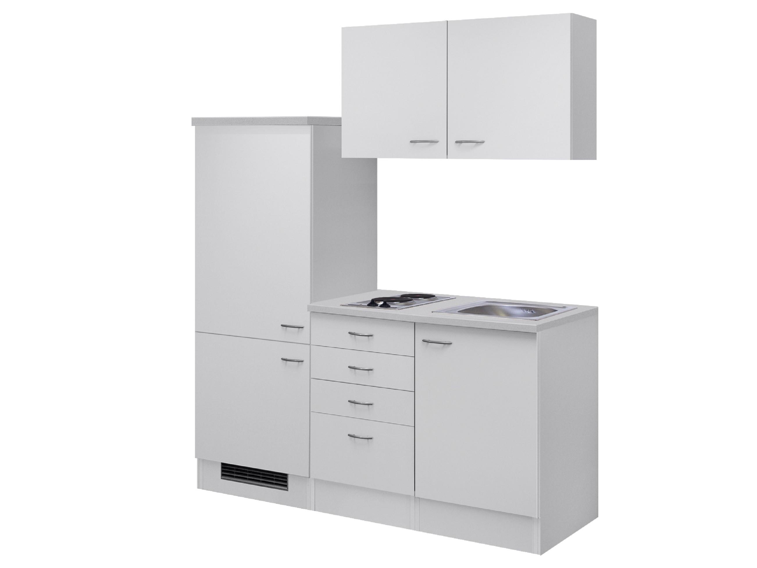 Miniküche Mit Kühlschrank + Kochfeld 160cm Weiß/grau Dekor - Hellgrau/Weiß, MODERN, Holzwerkstoff (160cm) - FlexWell