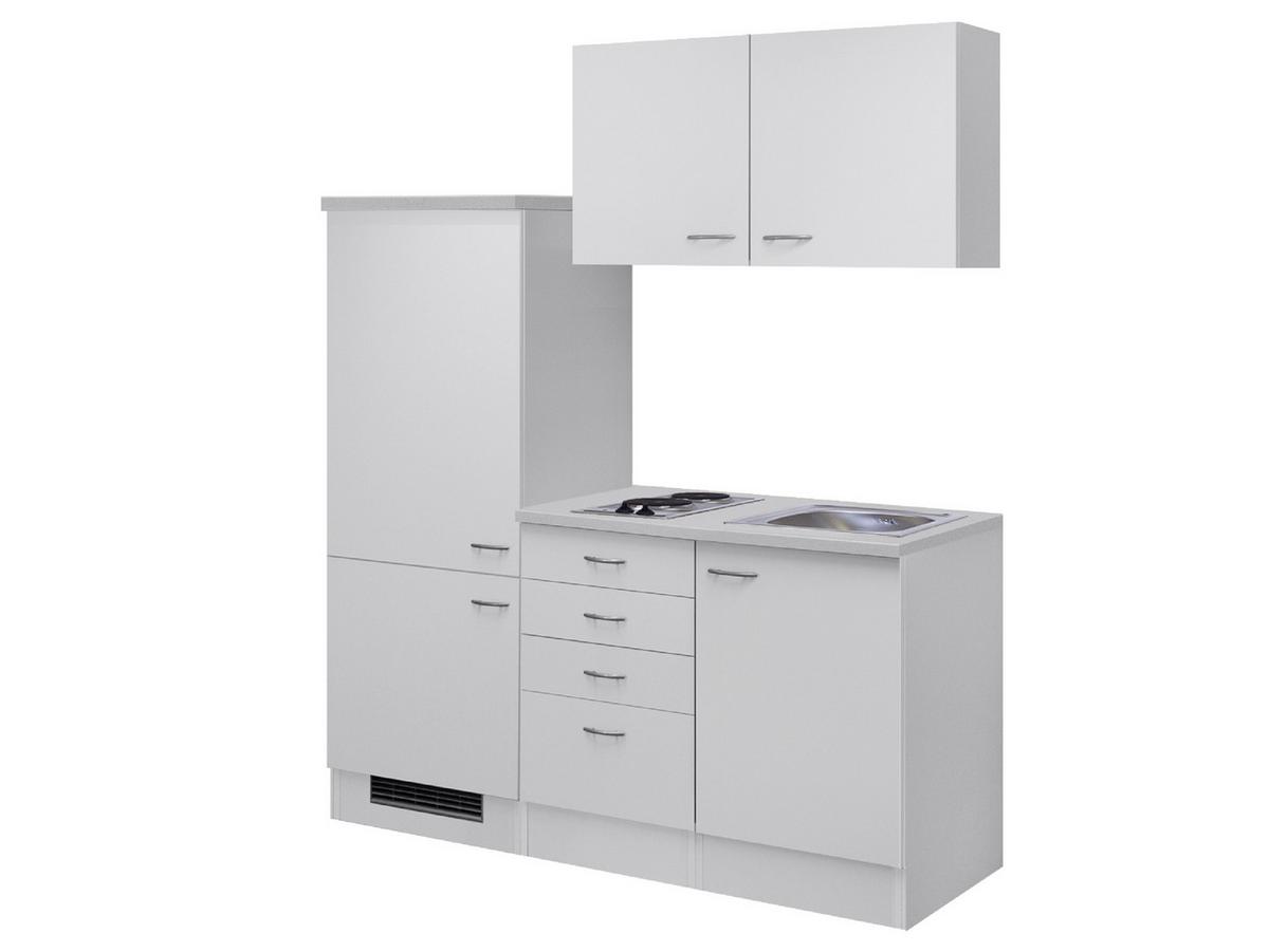 Miniküche mit Kühlschrank + Kochfeld 160cm Weiß/Grau Dekor - Hellgrau/Weiß, MODERN, Holzwerkstoff (160cm) - FlexWell