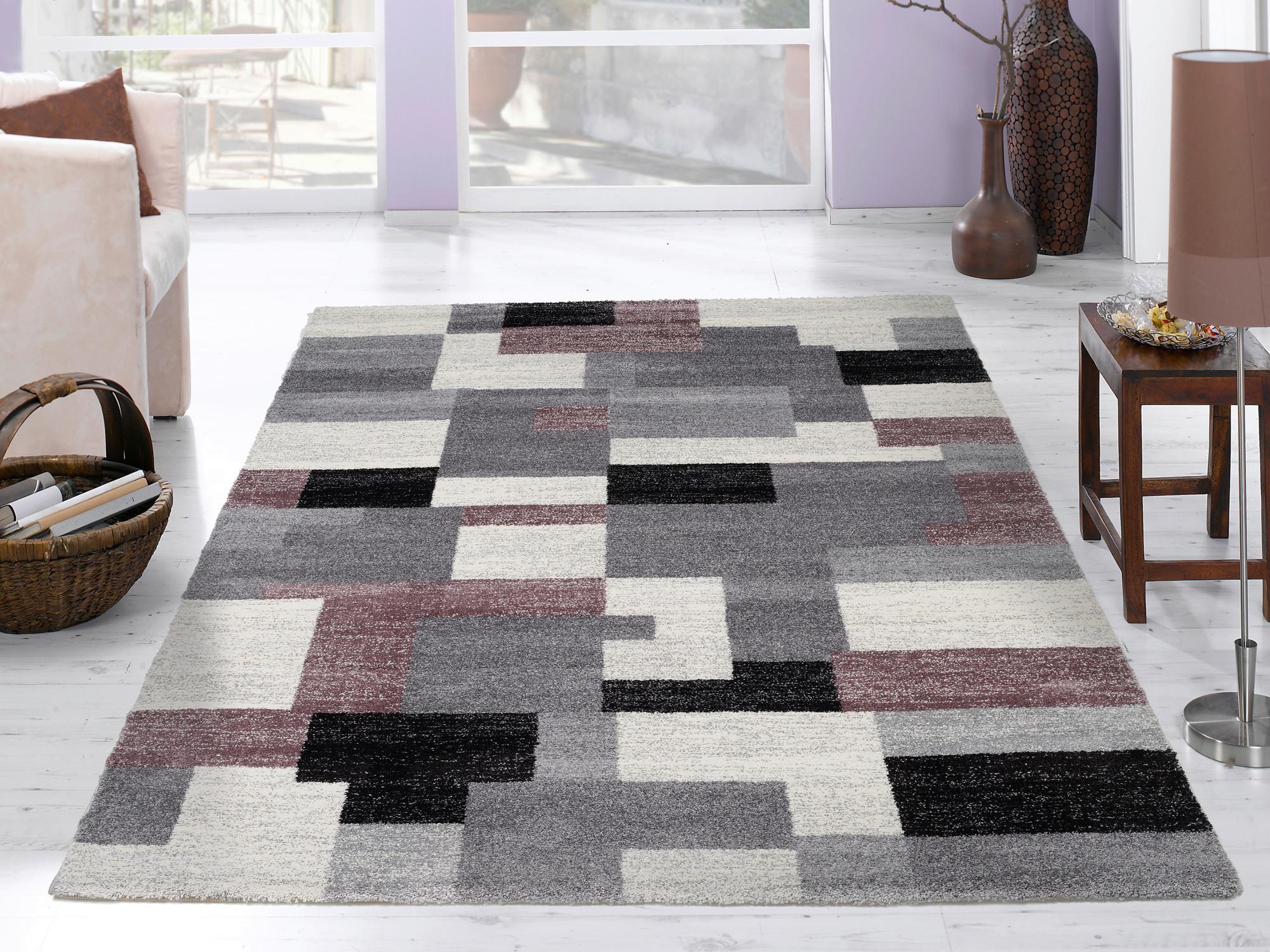 Webteppich Grau/Flieder Astor Grid 120x170 cm - Flieder/Grau, KONVENTIONELL, Textil (120/170cm) - Novel