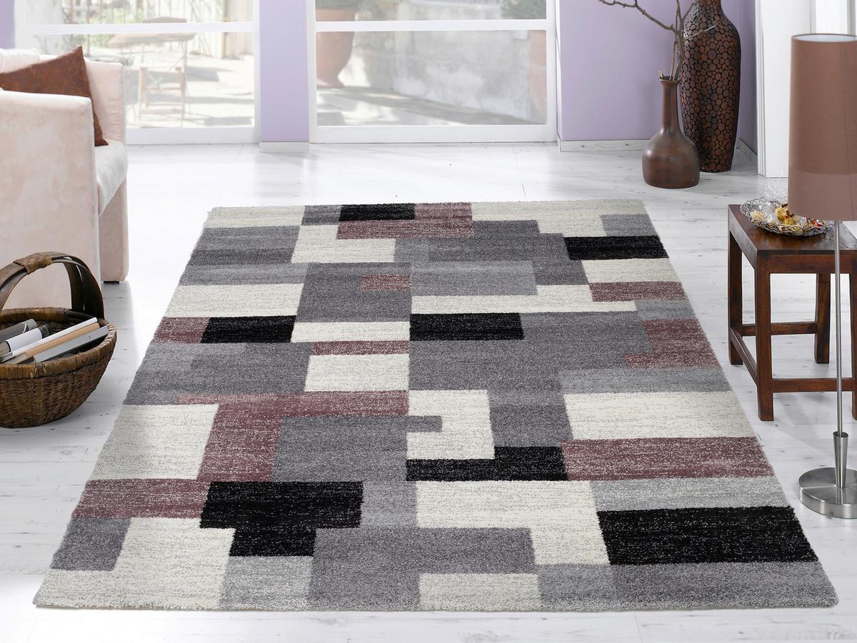 Webteppich Grau/Flieder Astor Grid 140x200 cm - Flieder/Grau, KONVENTIONELL, Textil (140/200cm) - Novel