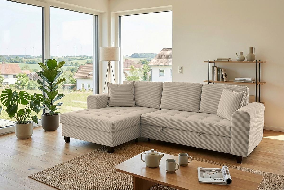 Ecksofa Moritz Graubraun  S: ca. 155x265 cm - Hellbraun, Trend, Textil (155/265cm)