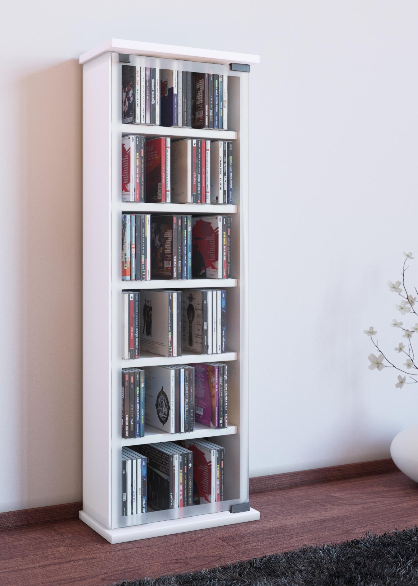 CD Regal mit Glastür Classic 31 cm Weiß - Weiß, KONVENTIONELL, Glas/Holzwerkstoff (31/92/18cm) - MID.YOU