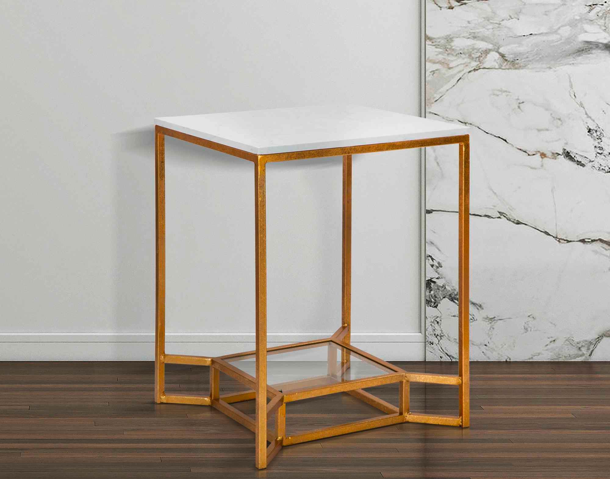 Couchtisch Marble Goldfarben, Weiß B: 60 cm - Goldfarben/Weiß, Basics, Glas/Stein (60/47/47cm)