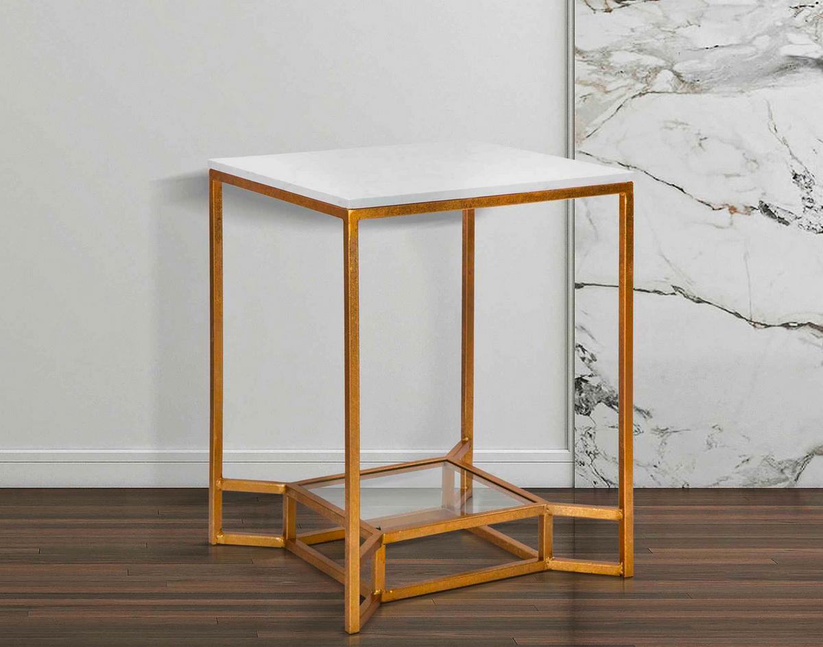 Couchtisch Marble Goldfarben, Weiß B: 60 Cm - Goldfarben/Weiß, Basics, Glas/Stein (60/47/47cm)