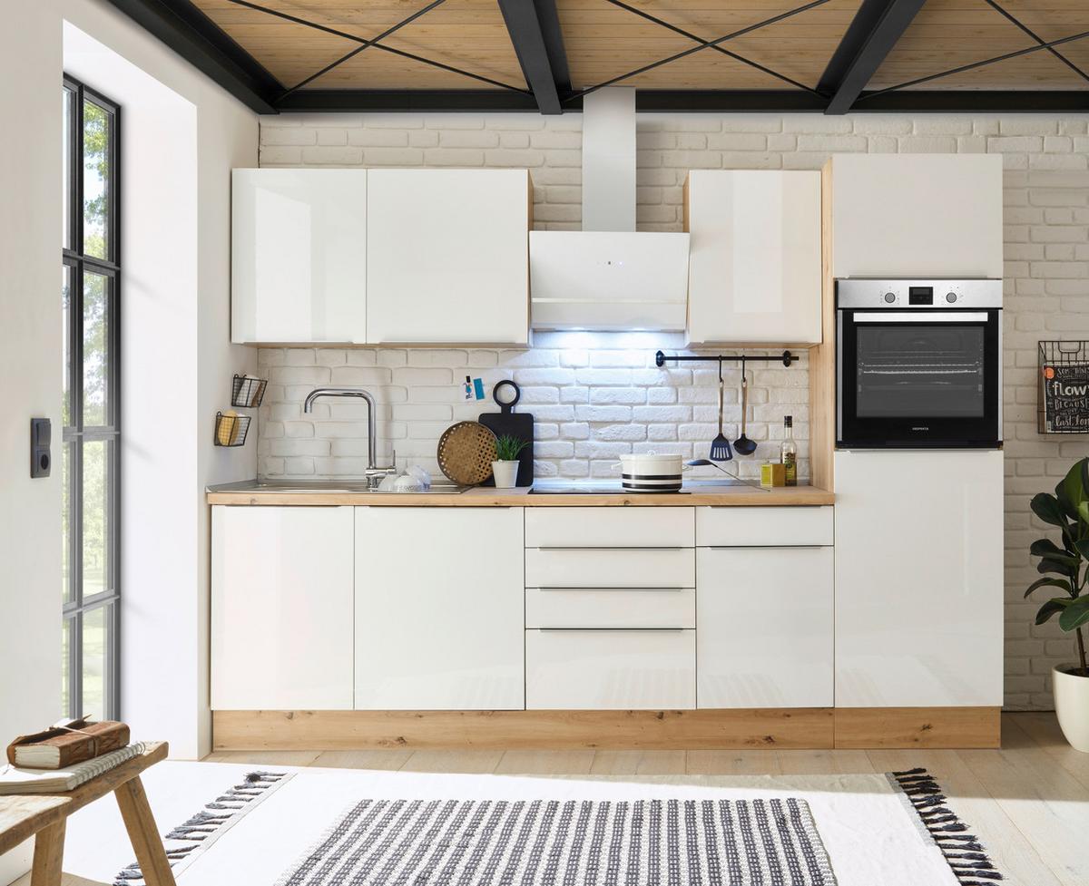 Küchenzeile Mit Geräten B: 280 Cm Weiß/eiche Dekor - Weiß Hochglanz/Eiche Artisan, LIFESTYLE, Holzwerkstoff (280/211/60cm) - Respekta