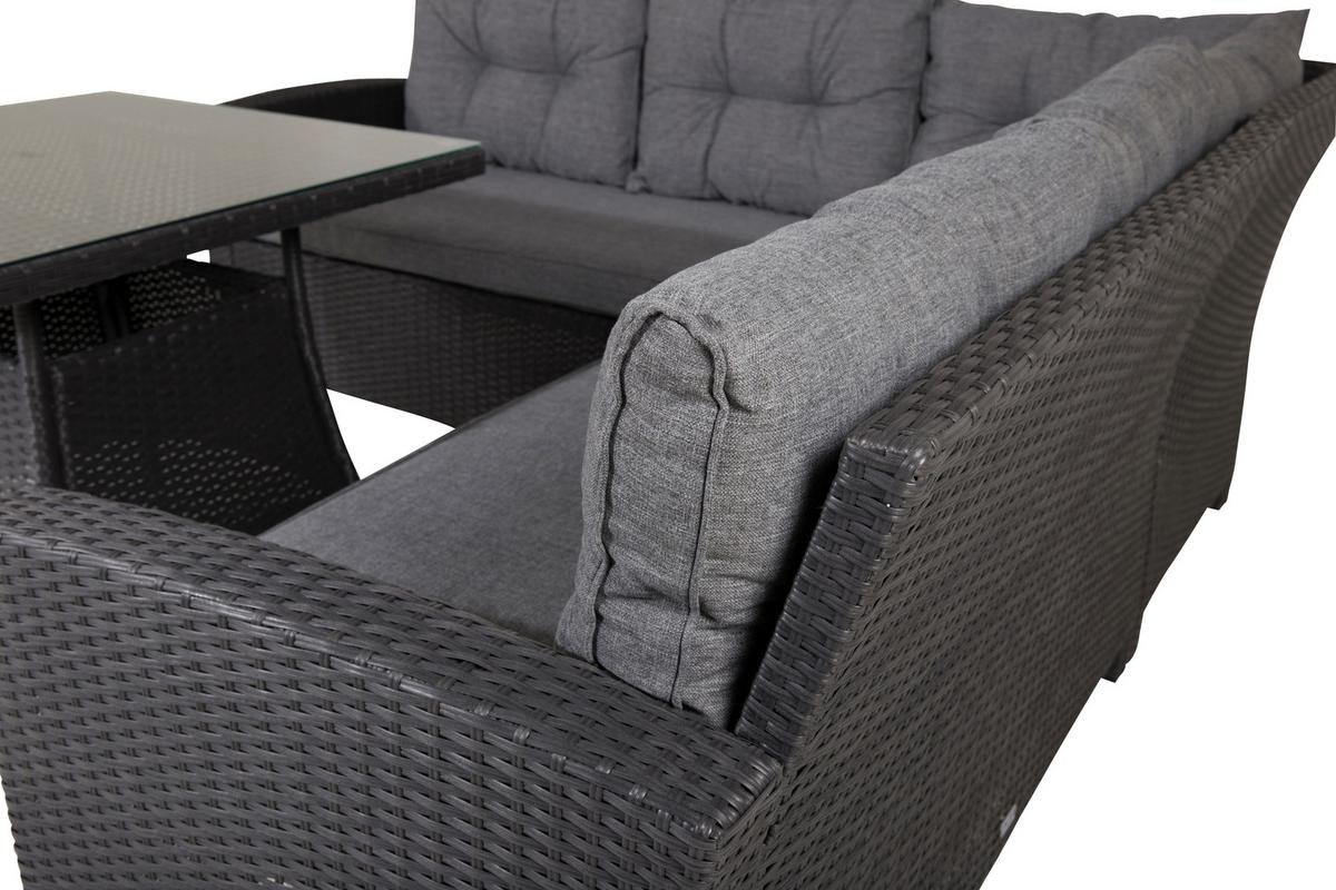 Loungegarnitur Watford - Schwarz/Grau, KONVENTIONELL, Glas/Kunststoff - Gardenson