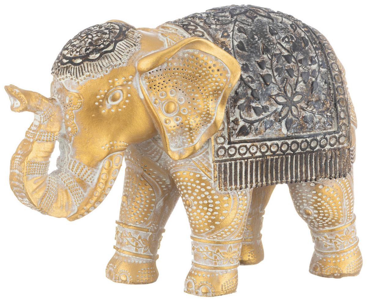 Dekoelefant Lars - Goldfarben/Braun, KONVENTIONELL, Kunststoff (15/6/10cm) - Luca Bessoni