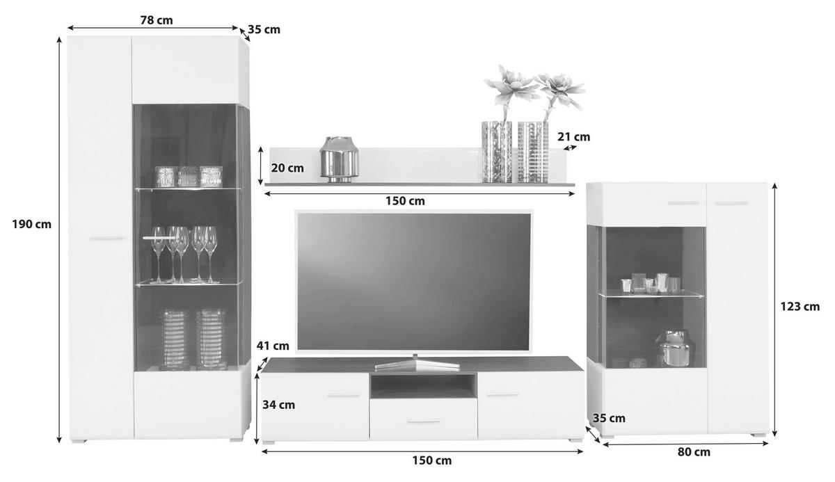 Szekrénysor Concerto - fekete/fehér, Modern, faalapú anyag/üveg (308/190/41cm)