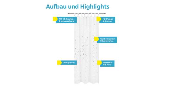 Vorhang Mit Schlaufen Und Band Julia 140x255 Cm Weiß/silber - Weiß, MODERN, Textil (140/255cm) - Luca Bessoni