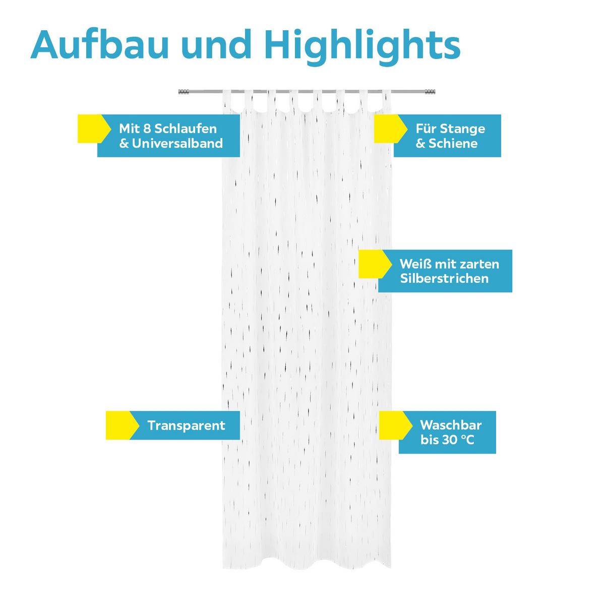 Vorhang mit Schlaufen und Band Julia 140x255 cm Weiß/Silber - Weiß, MODERN, Textil (140/255cm) - Luca Bessoni