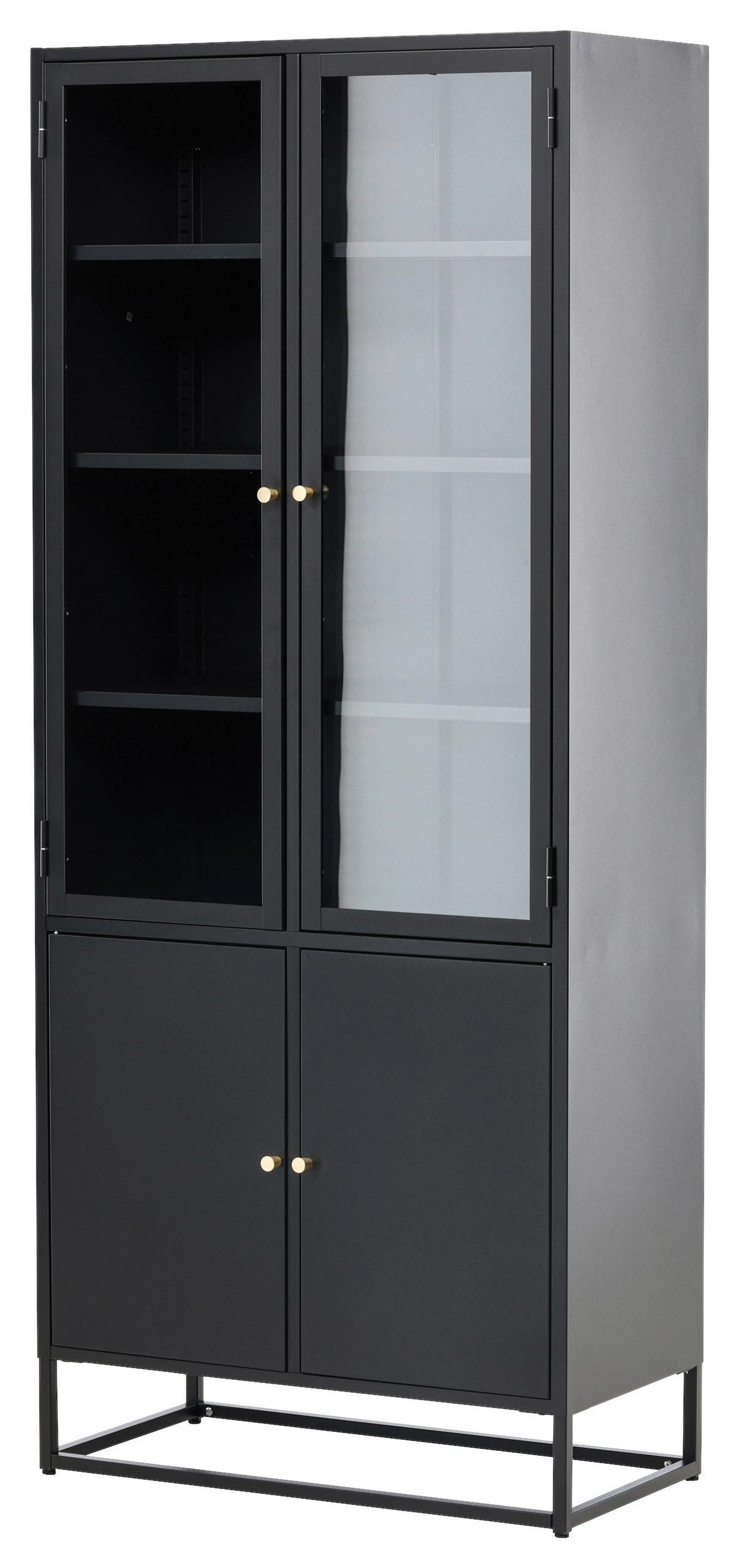 Vitrine Bakal - Schwarz, Design, Glas/Metall (80/190/41cm) - Livetastic