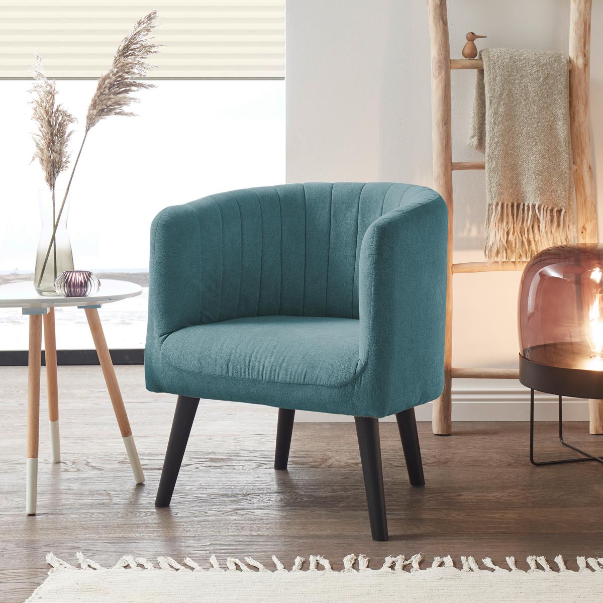 Polstersessel Mit Armlehnen Paul Velours Türkis - Türkis/Schwarz, Basics, Textil (61/82/58cm) - Livetastic