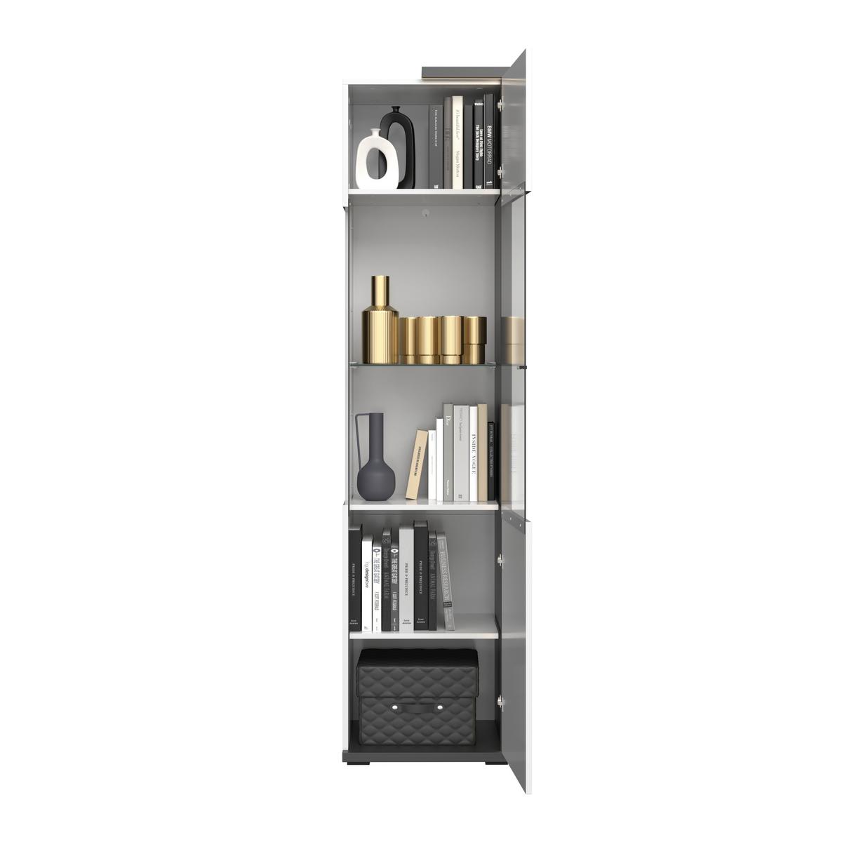 Vitrine Ambiente B: 48,5 cm mit LED Alpinweiss/Anthrazit - Weiß Hochglanz/Anthrazit, MODERN, Glas/Holzwerkstoff (48,5/199,1/43,6cm)
