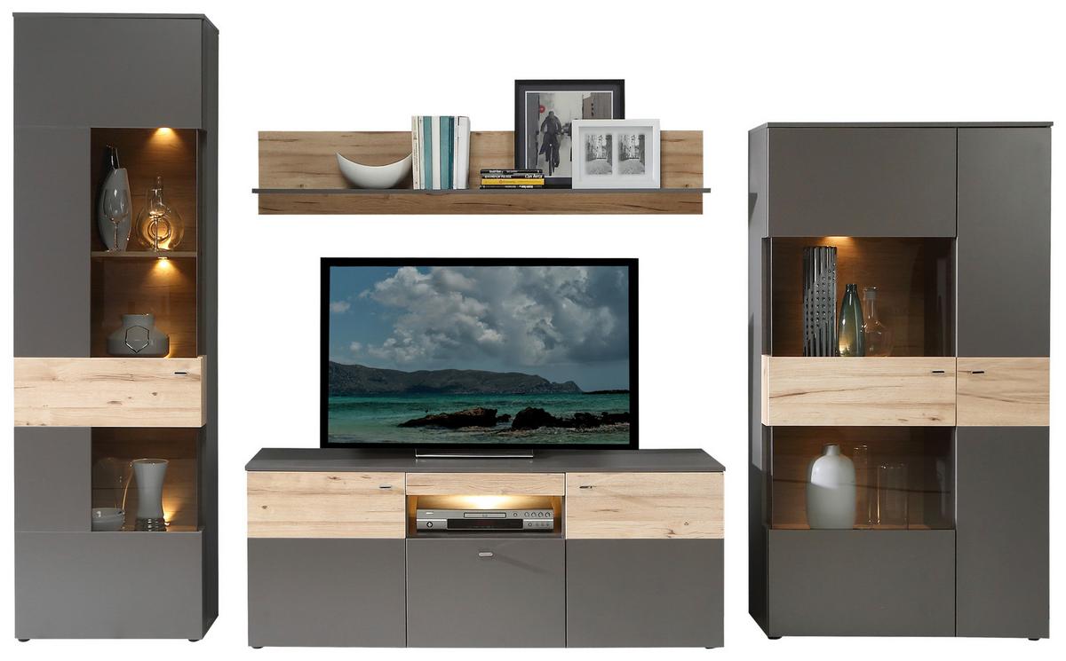 Szekrénysor Como - tölgyfa színű/szürke, Basics, műanyag/faalapú anyag (319/203/52cm) - MID.YOU